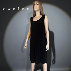 Caribe Shift Dress Jersey Knit Sleeveless Midi Timeless Pullover Made in USA